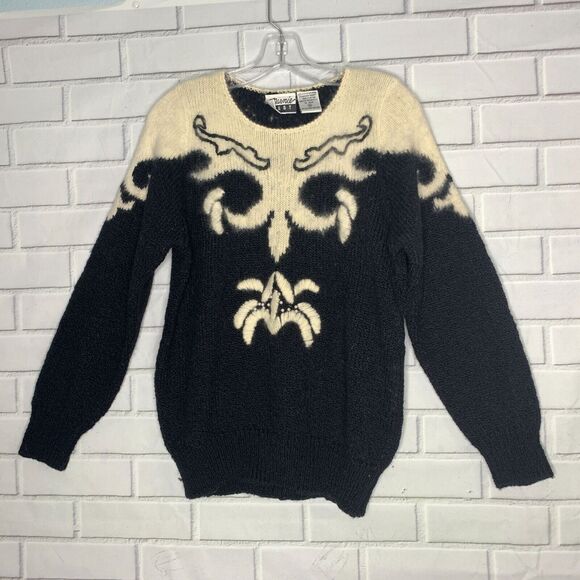 vintage 80s sweater angora rabbit wool blend black white Marnie West size medium - Picture 1 of 8